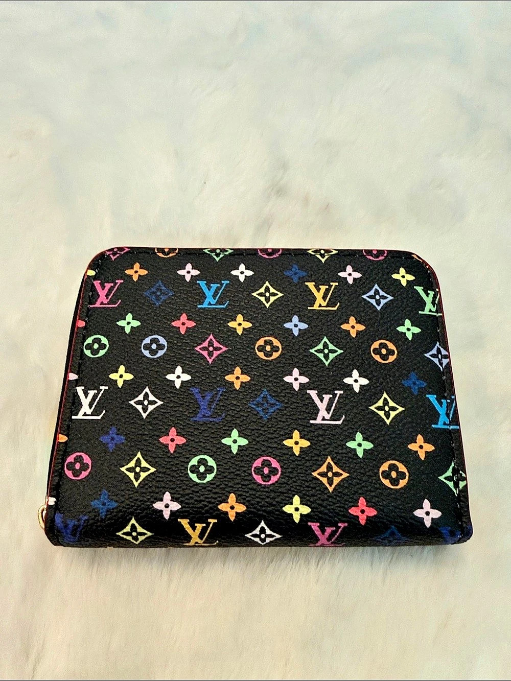 NWOT Source Unknown Multicolor Zippy Compact Wallet Noir Black & Pink